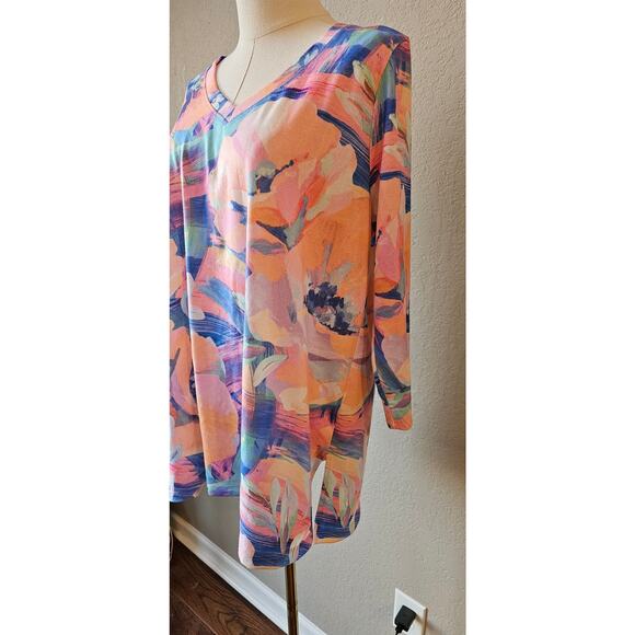 Soft Surroundings V-Neck Watercolor Floral Abstract Tunic Top Women Size L Multi - Picture 3 of 3